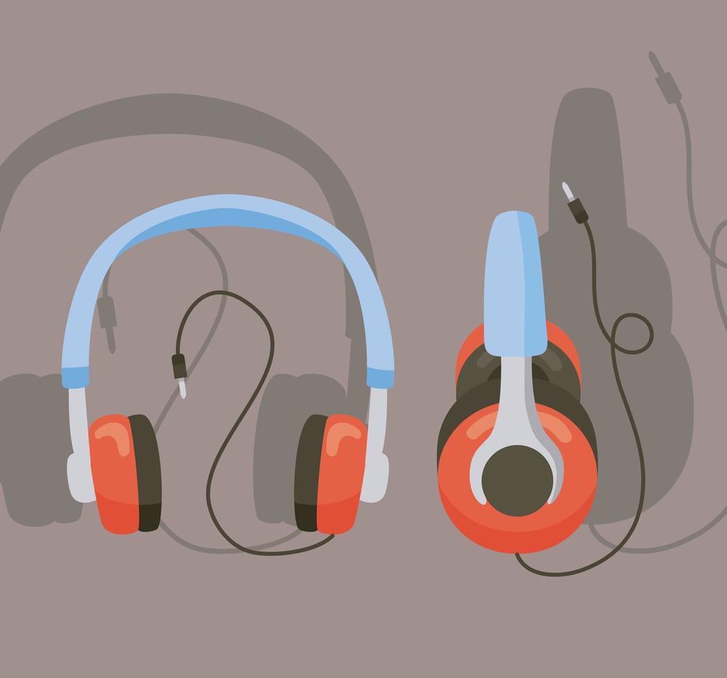 two headphones devices icons vector