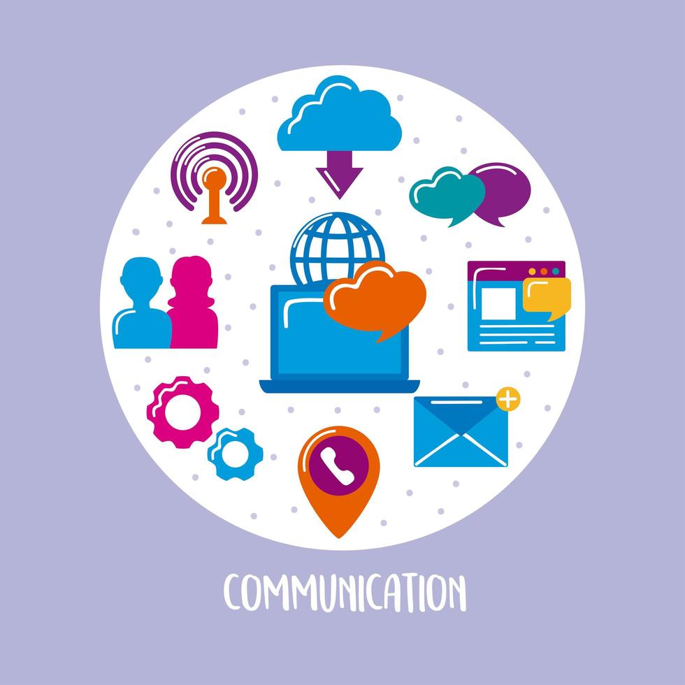communication tech icons in circle vector
