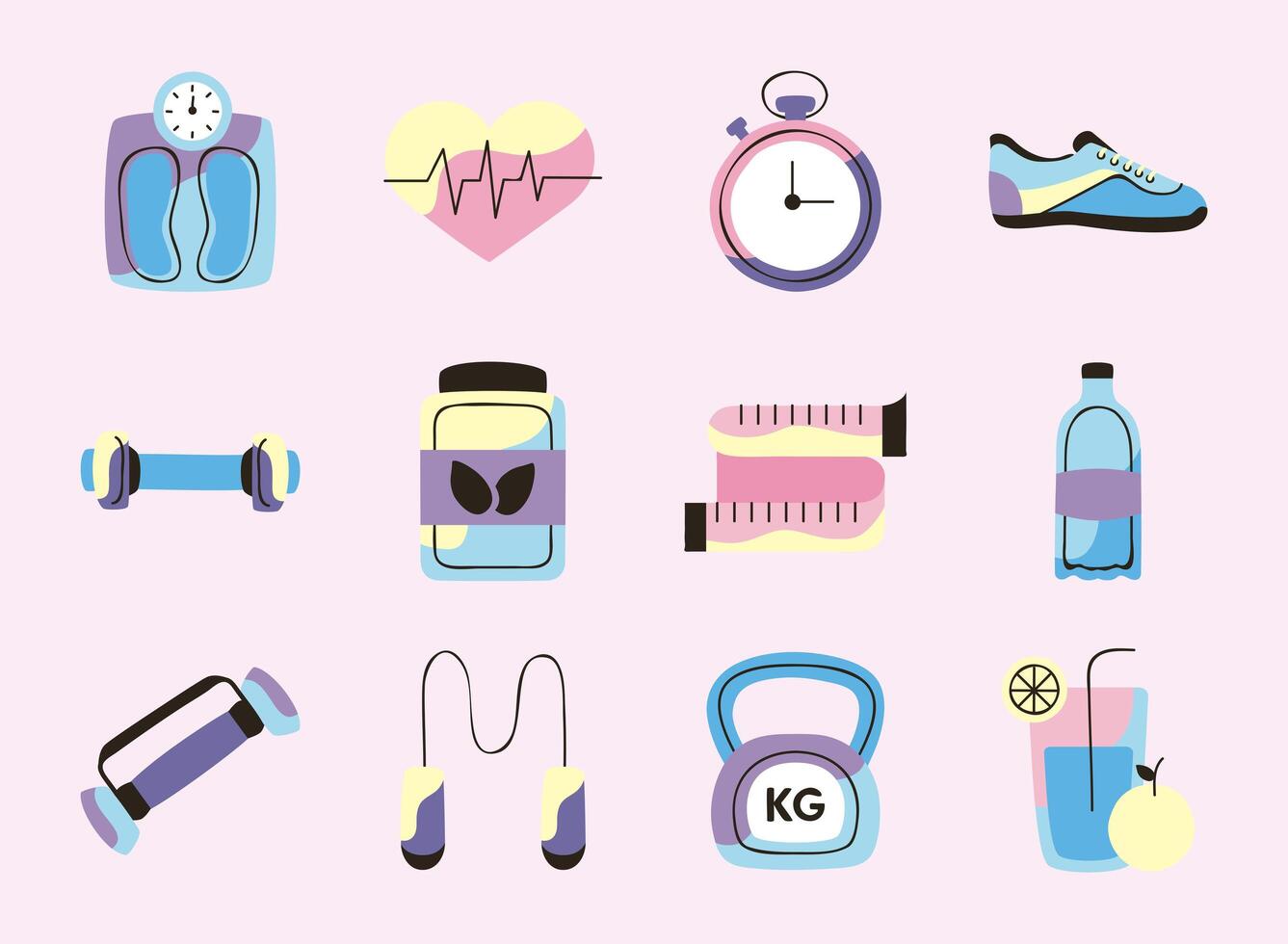 twelve healthy lifestyle icons vector