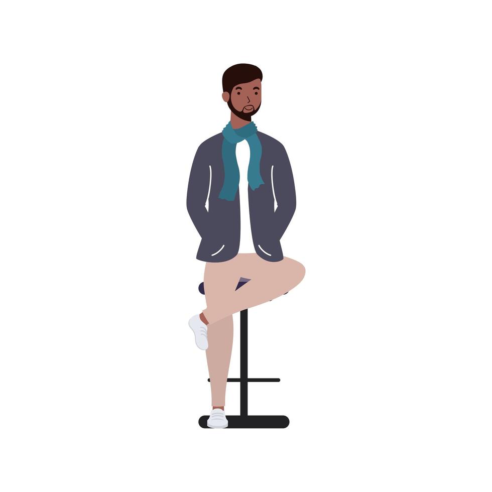 Dibujos animados de hombre avatar negro en diseño vectorial de silla vector
