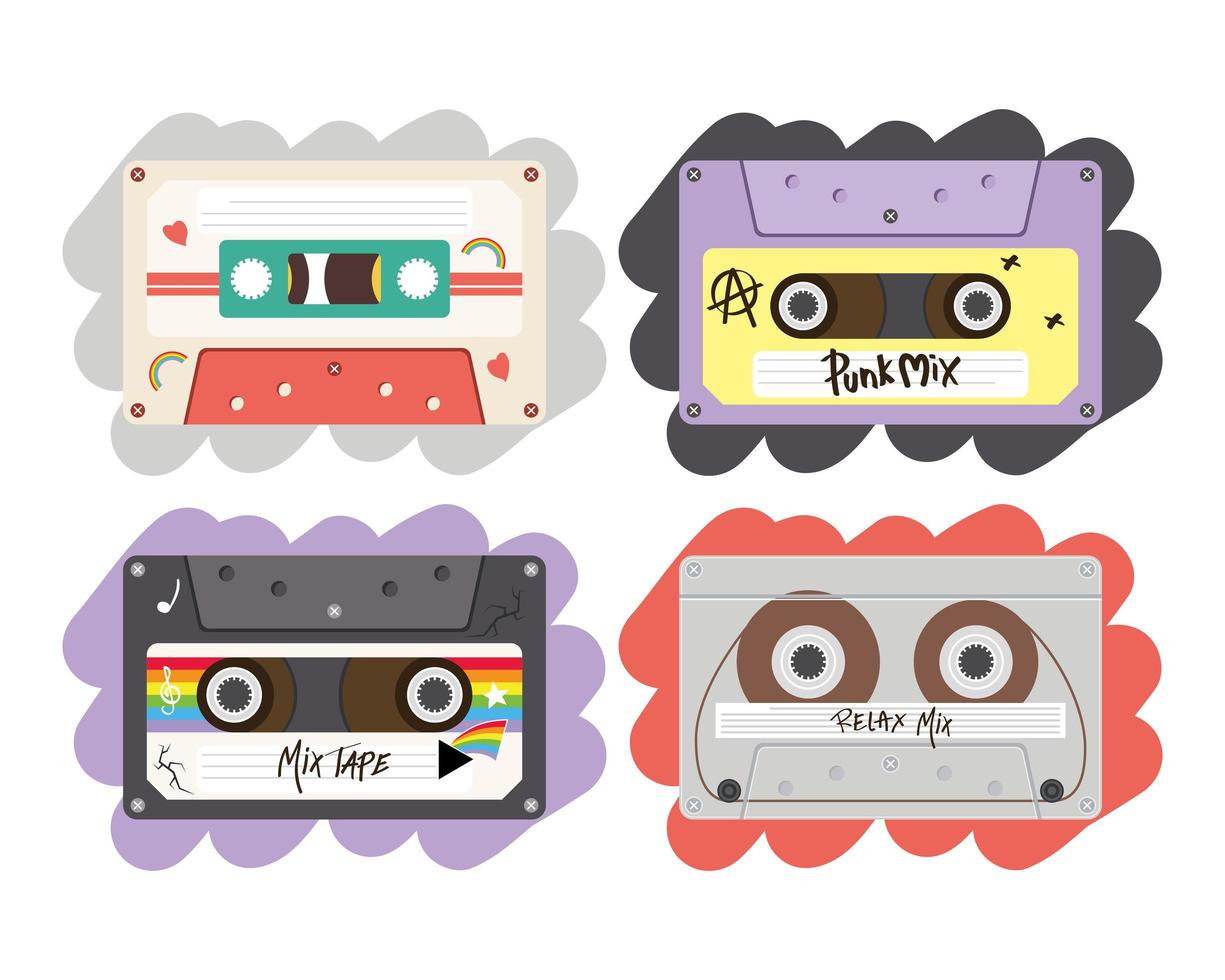 retro cassettes set vector design