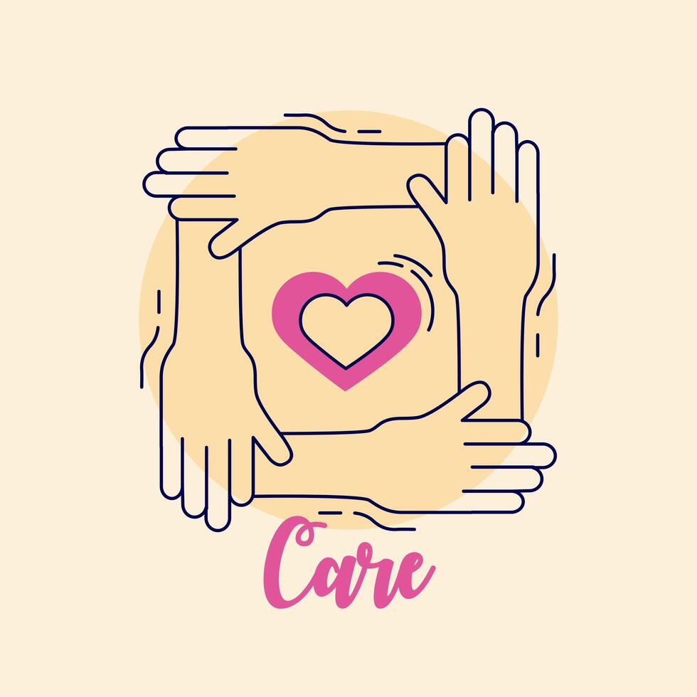 care heart in hands frame vector
