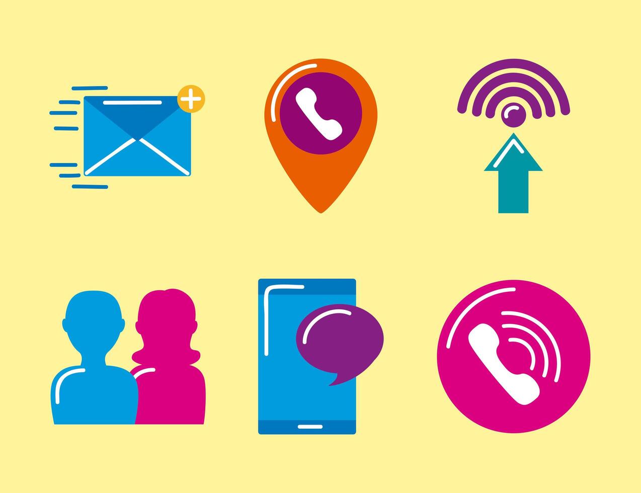 six communication tech icons vector