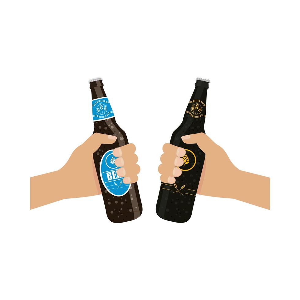 hands holding beer bottles vector design