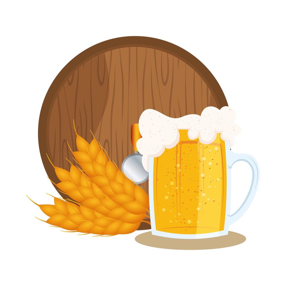 Vaso aislado de cerveza y barril de diseño vectorial vector