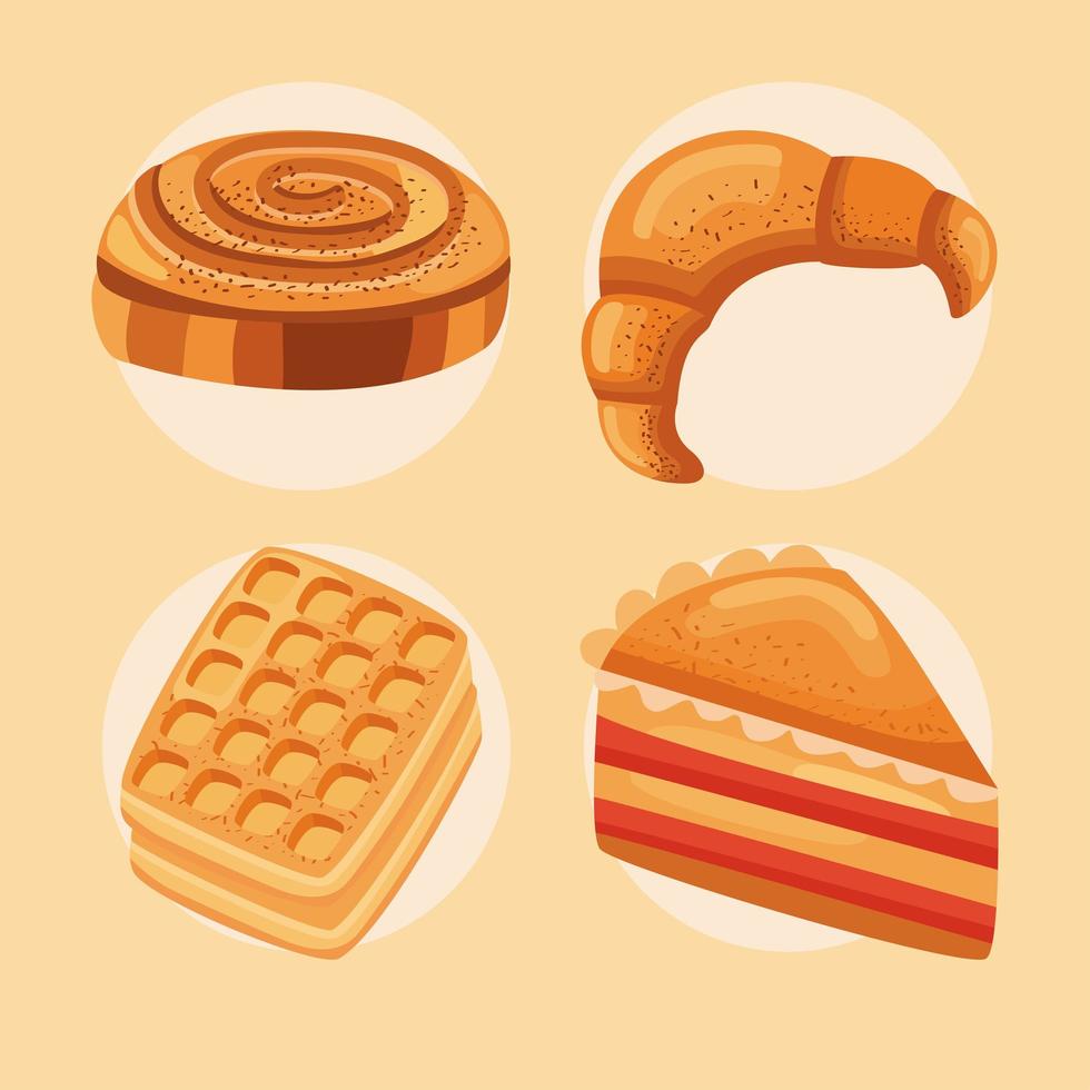 four sweet pastry icons vector