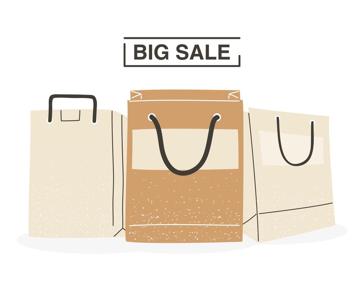 Big sale with shopping bags vector design