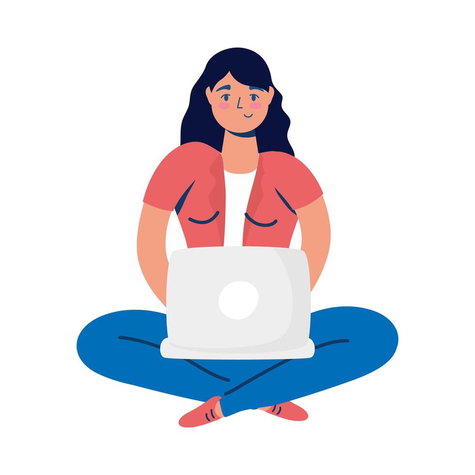 elegant business woman working in laptop lotus position vector