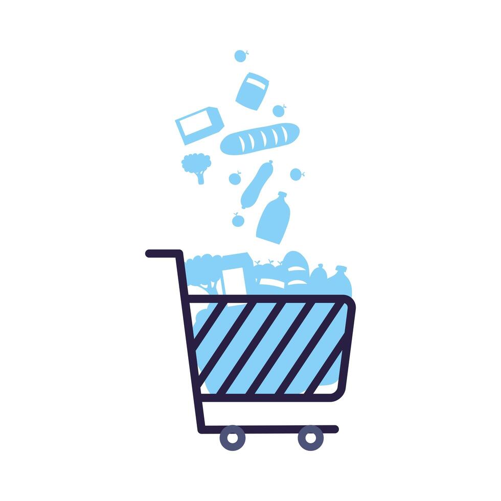 shopping cart marketing with groceries vector