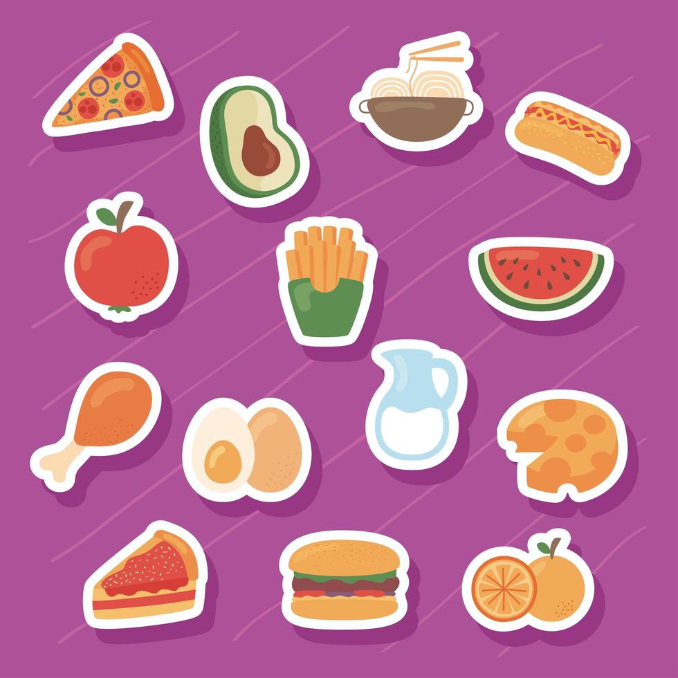fourteen food nutritive icons vector