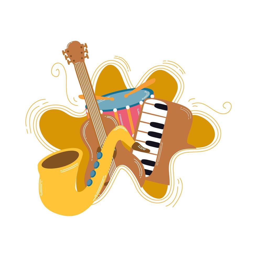 saxophone and musical instruments icons vector