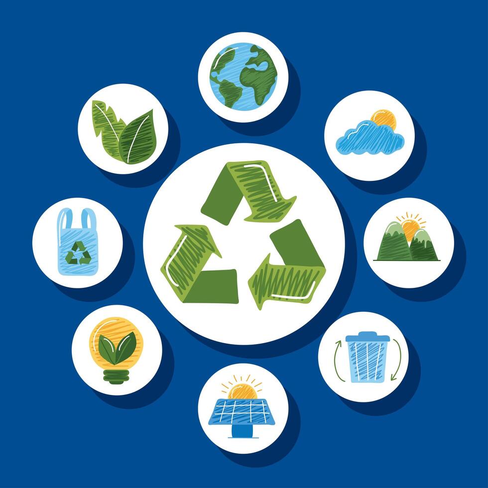 Recycle symbol with icons vector