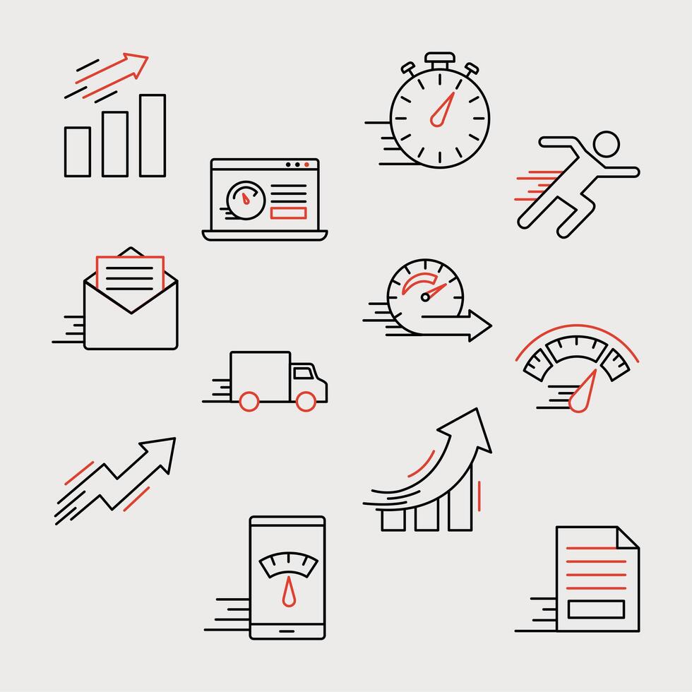 twelve speed line style icons vector