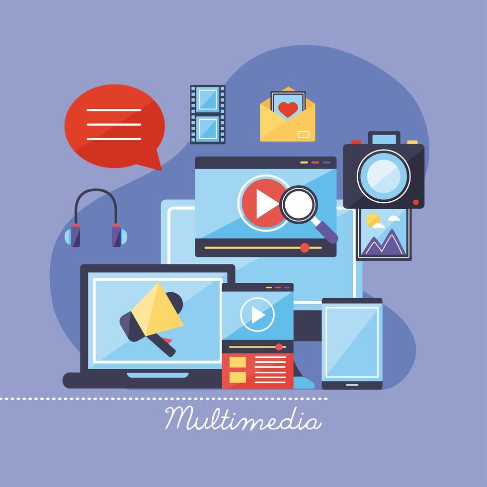 Multimedia content icon group vector