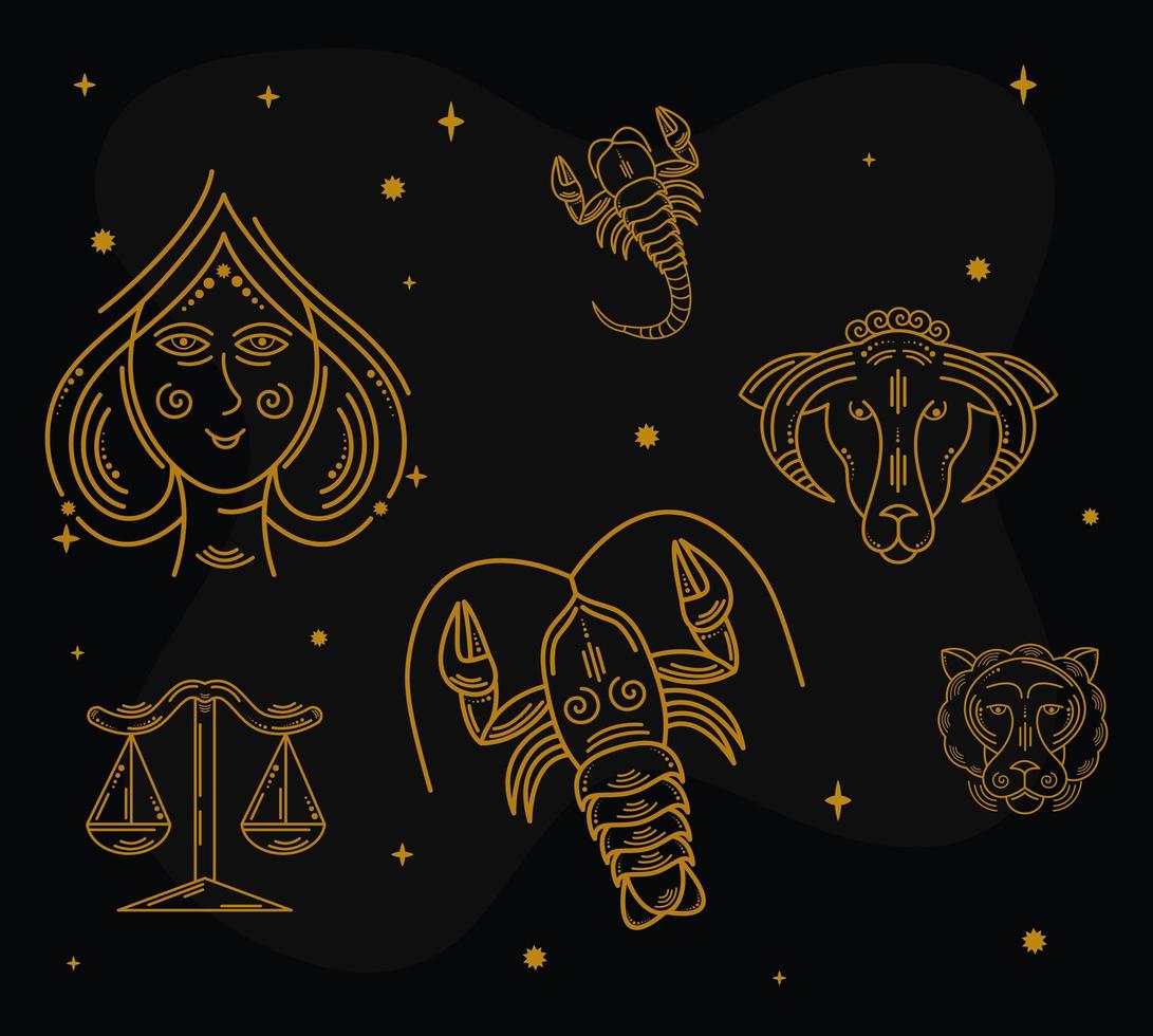 six zodiac symbols vector