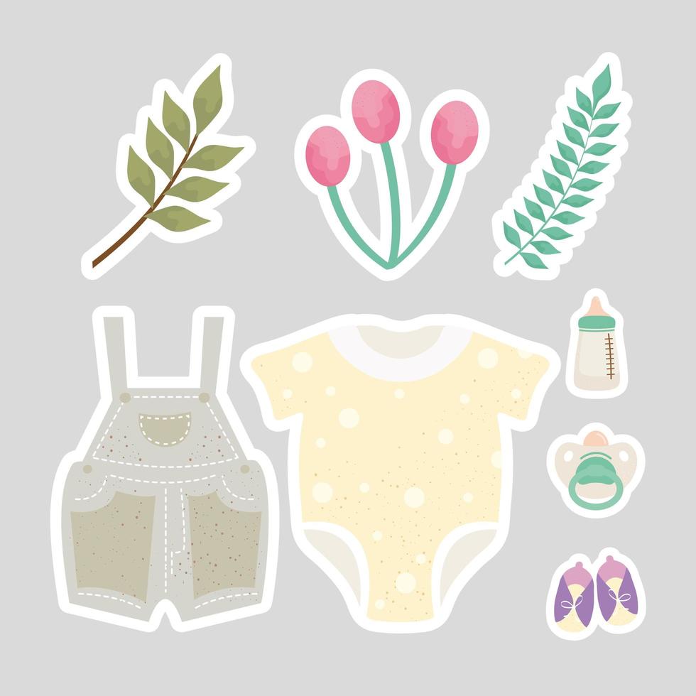 paquete de ocho iconos de conjunto de celebración de baby shower vector