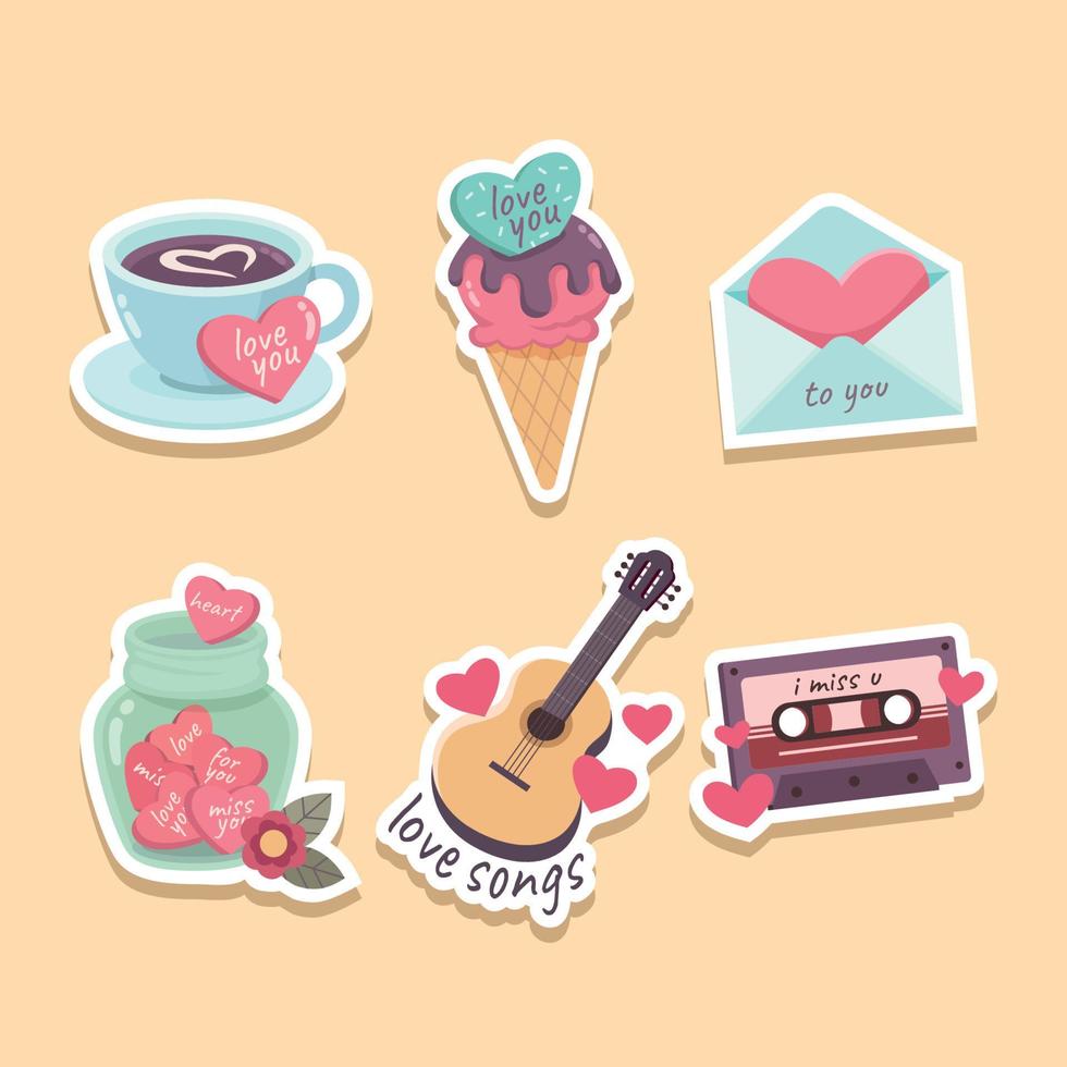 Set of Romantic Element Valentine Sticker vector