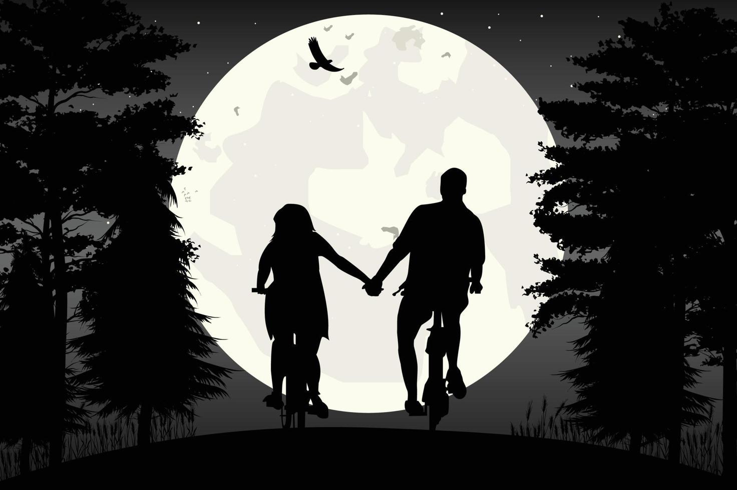 cute couple fall in love silhouette vector