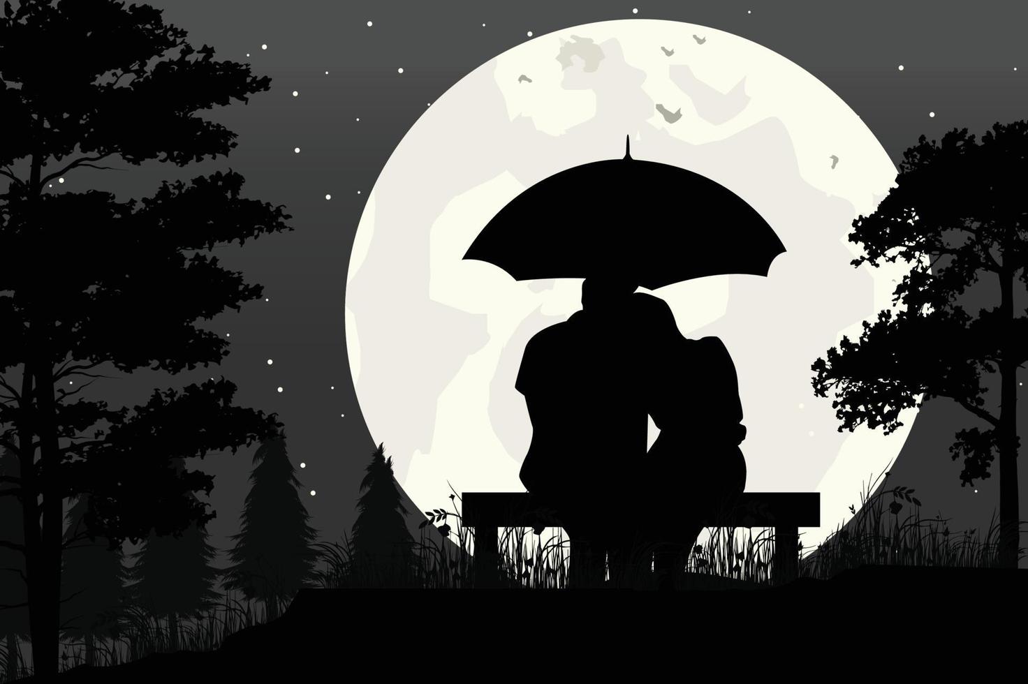 cute couple fall in love silhouette vector