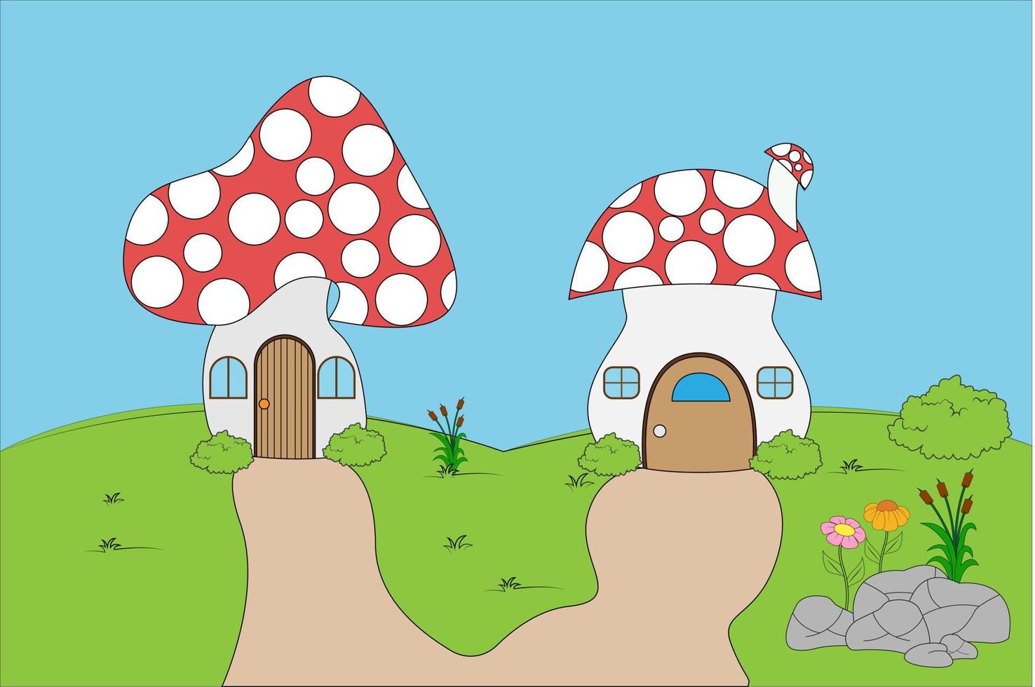 cute mushroom house cartoon illustration vector