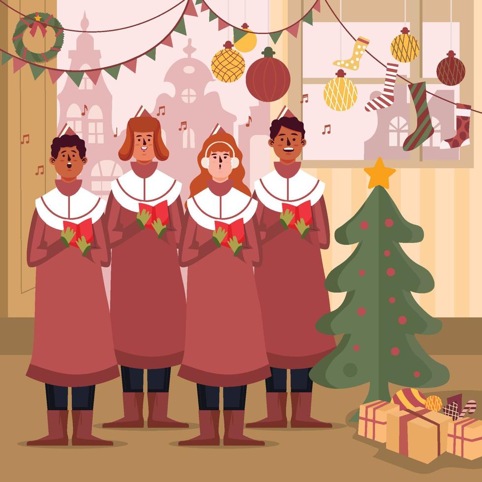 Group Of Choir Singing Inside A House Concept vector
