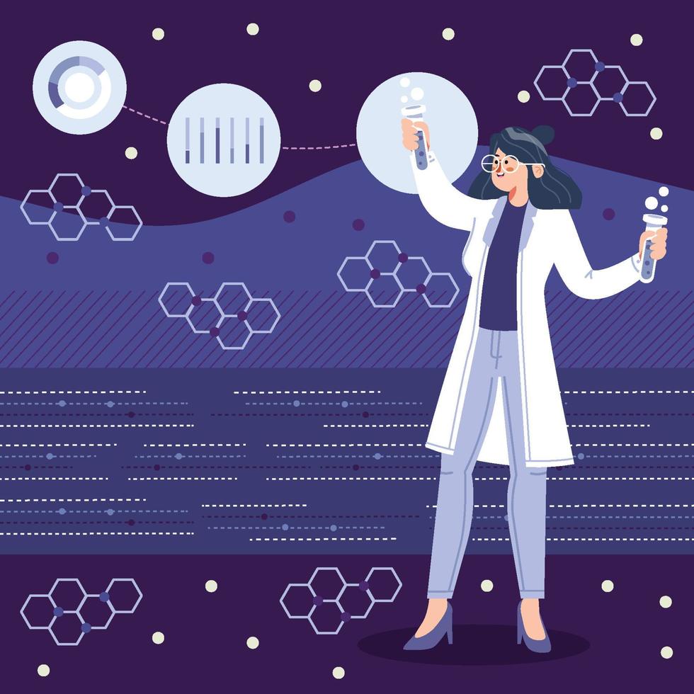 Woman Chemist Holding Beaker Concept vector