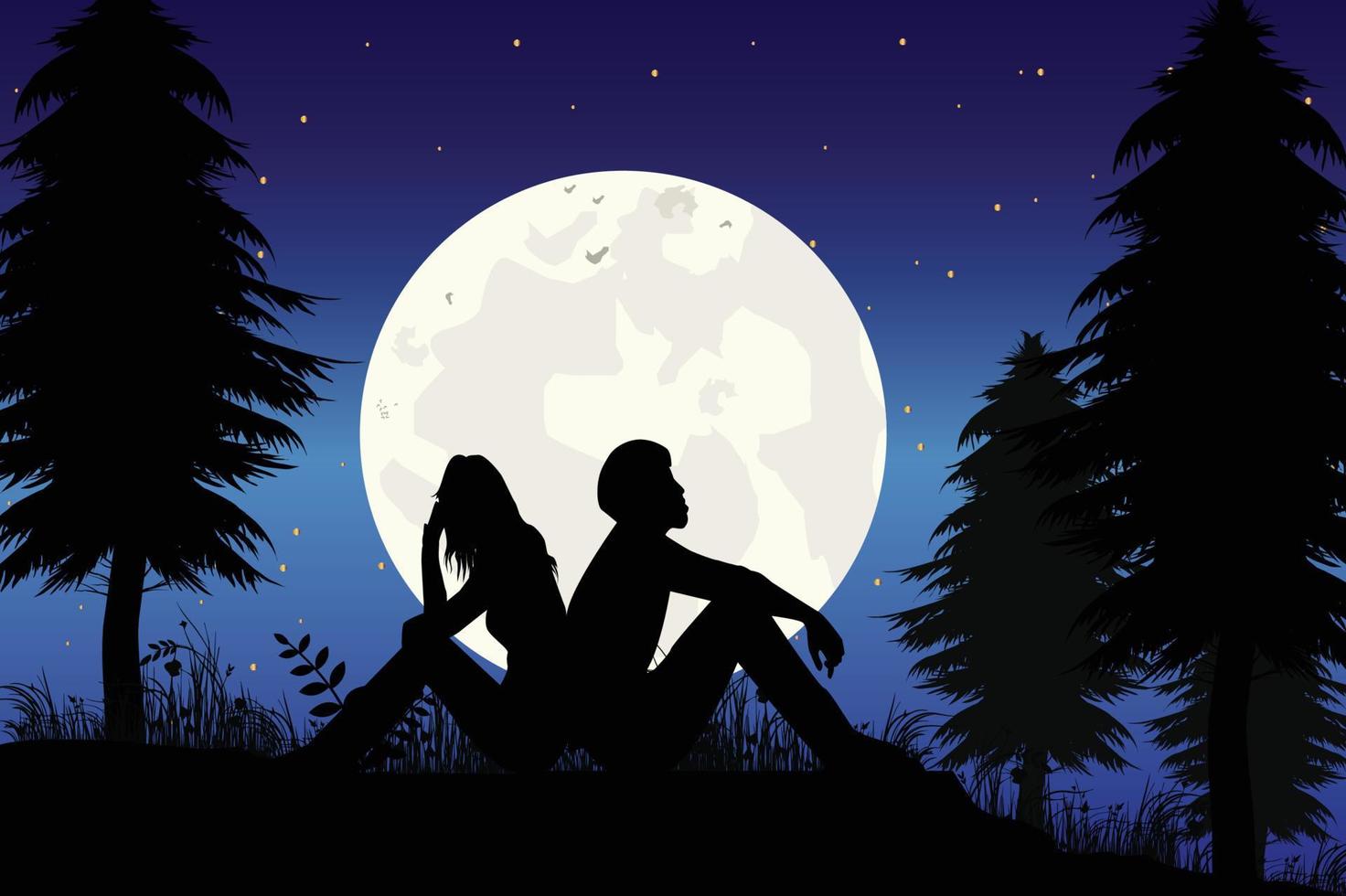 cute couple fall in love silhouette vector