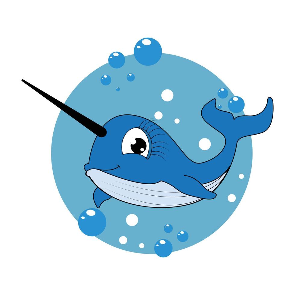 cute narwhal animal cartoon illustration vector