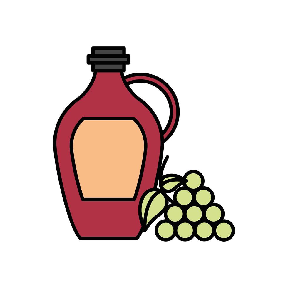 wine jar drink with grapes fruits vector