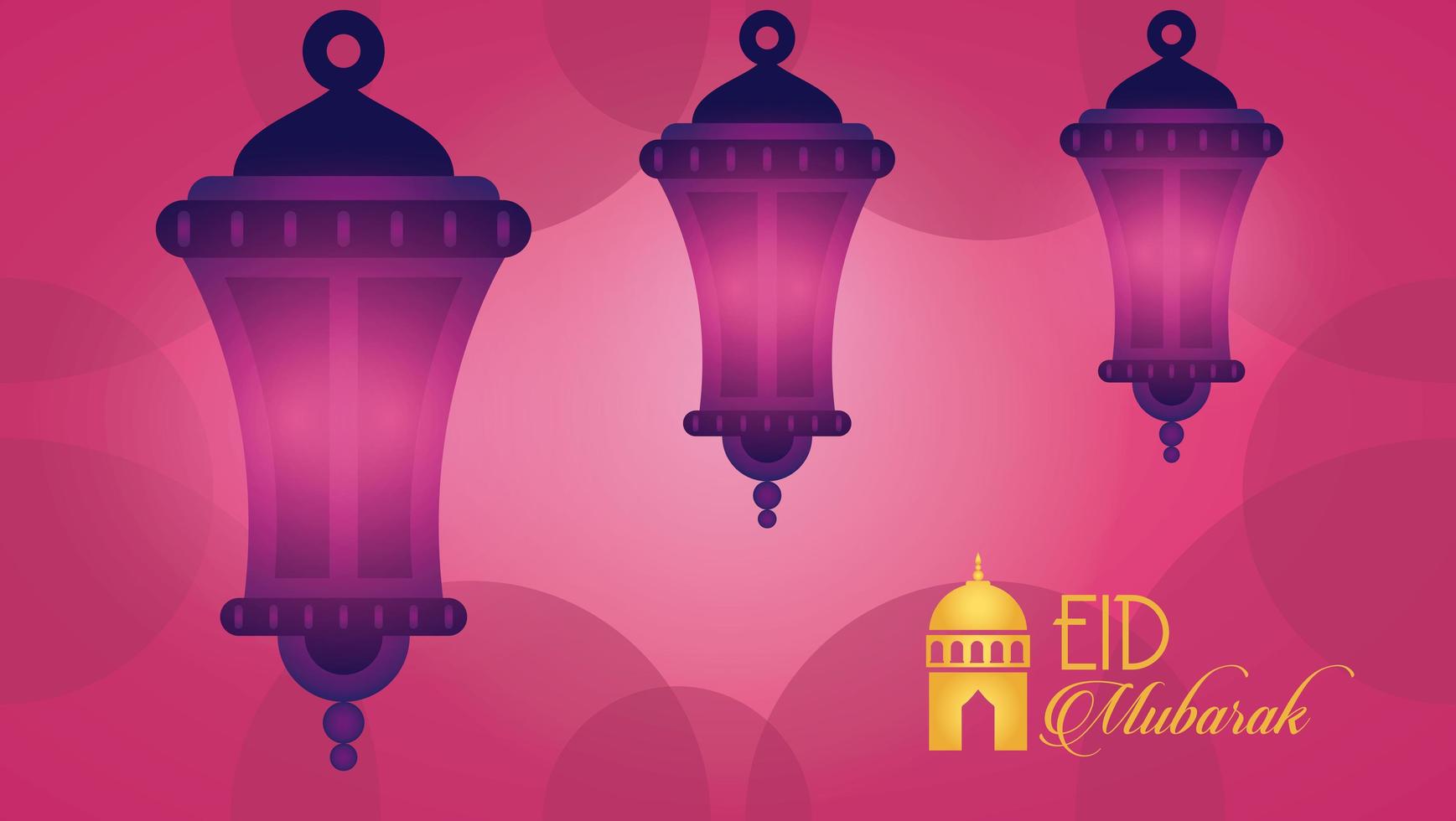 tarjeta de celebración de eid mubarak con linternas colgando vector