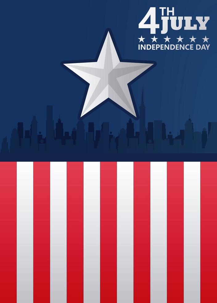 Celebración del día de la independencia de Estados Unidos del 4 de julio con bandera y paisaje urbano vector