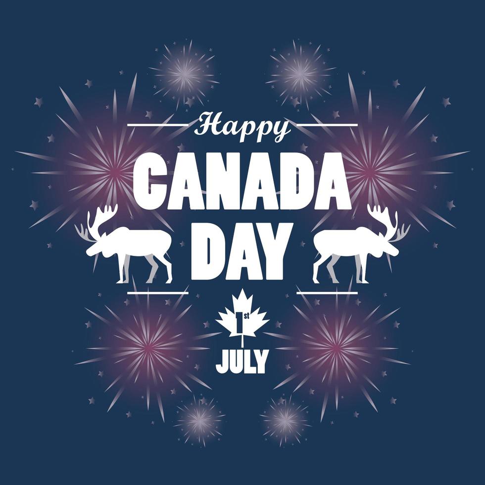 first july canada day celebration poster with reindeer vector