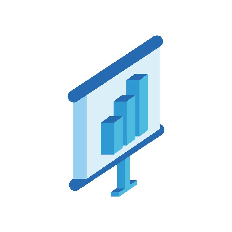 desktop with statistics bars isometric style icon vector