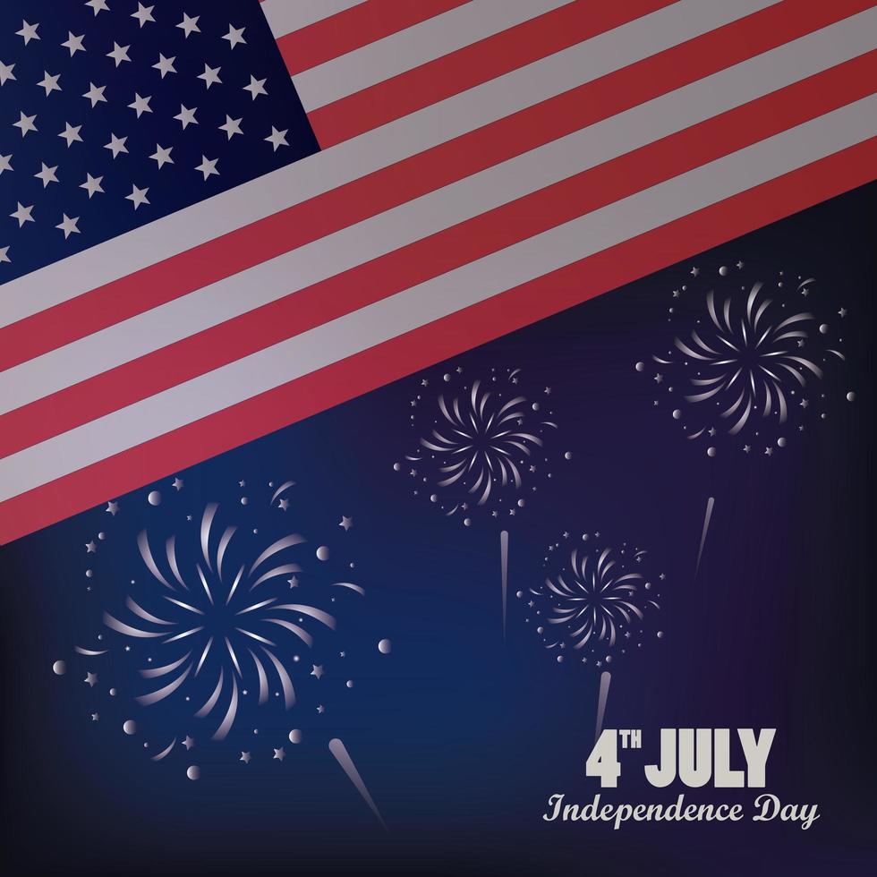 fourth july usa independence day celebration with flag and fireworks vector