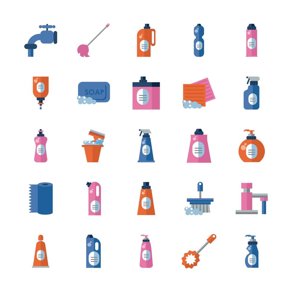 bundle of desinfectants set icons vector