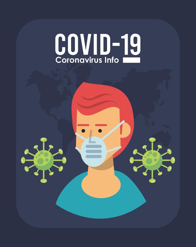 Infografía del virus corona con campaña de uso de máscara médica. vector