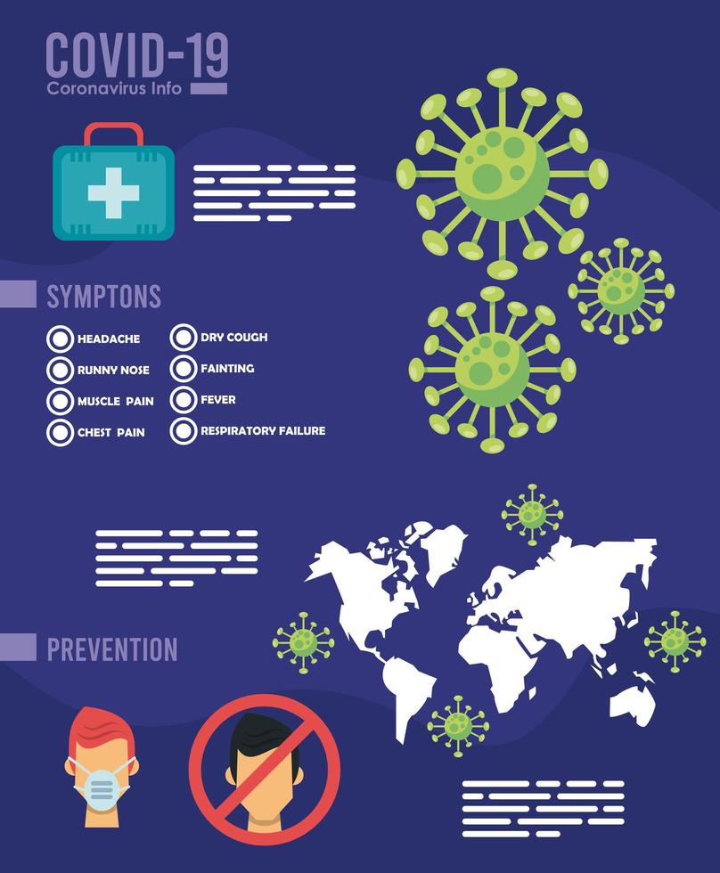Infografía de virus corona con iconos de partículas vector