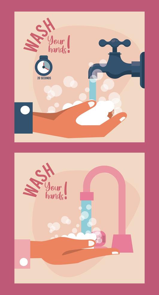 wash your hands campaign poster hands and water tap vector