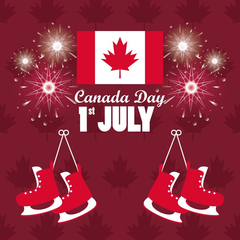 first july canada day celebration poster with skates vector