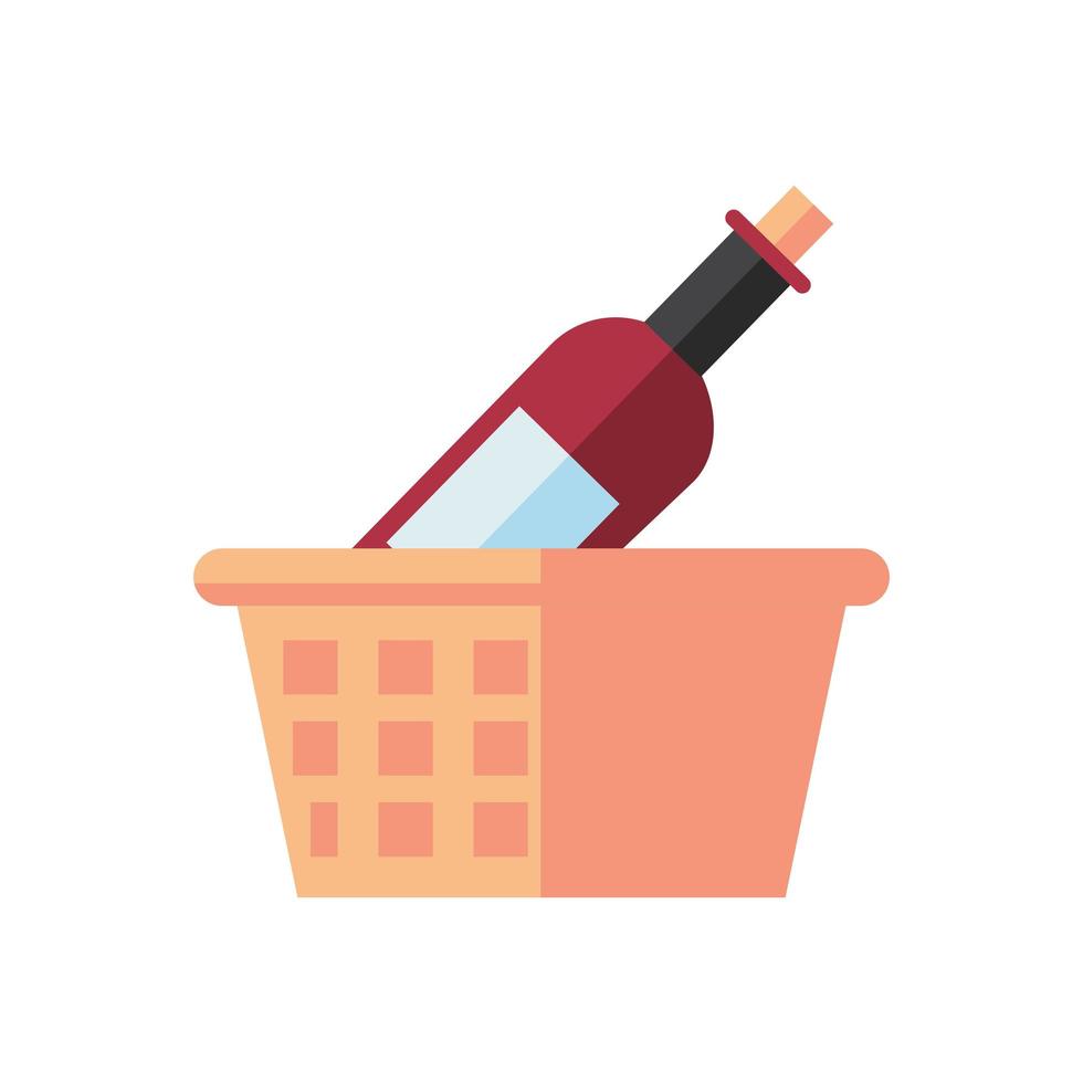 bebida de botella de vino en la cesta de paja vector