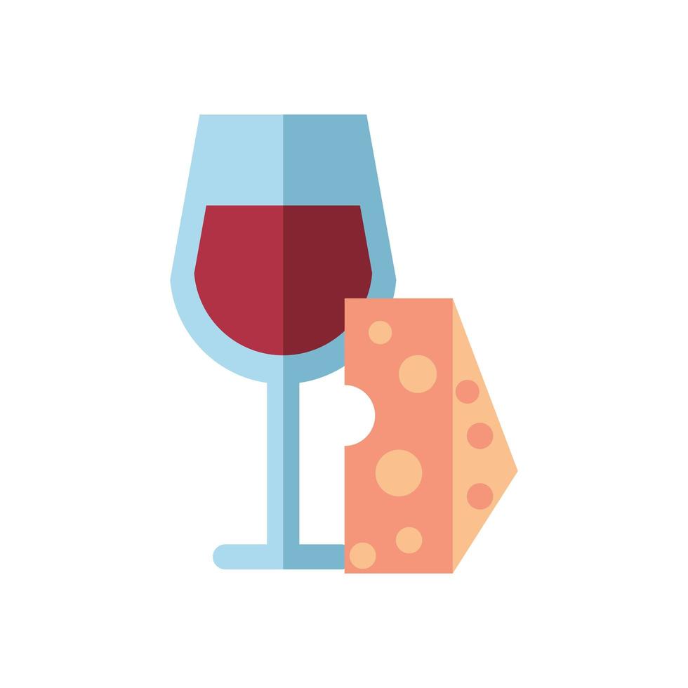 copa de vino bebida con porción de queso vector