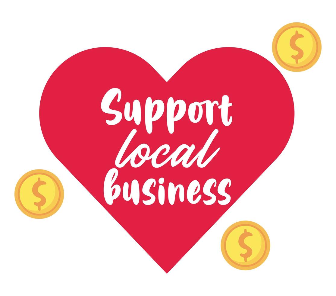 support local business poster with heart vector