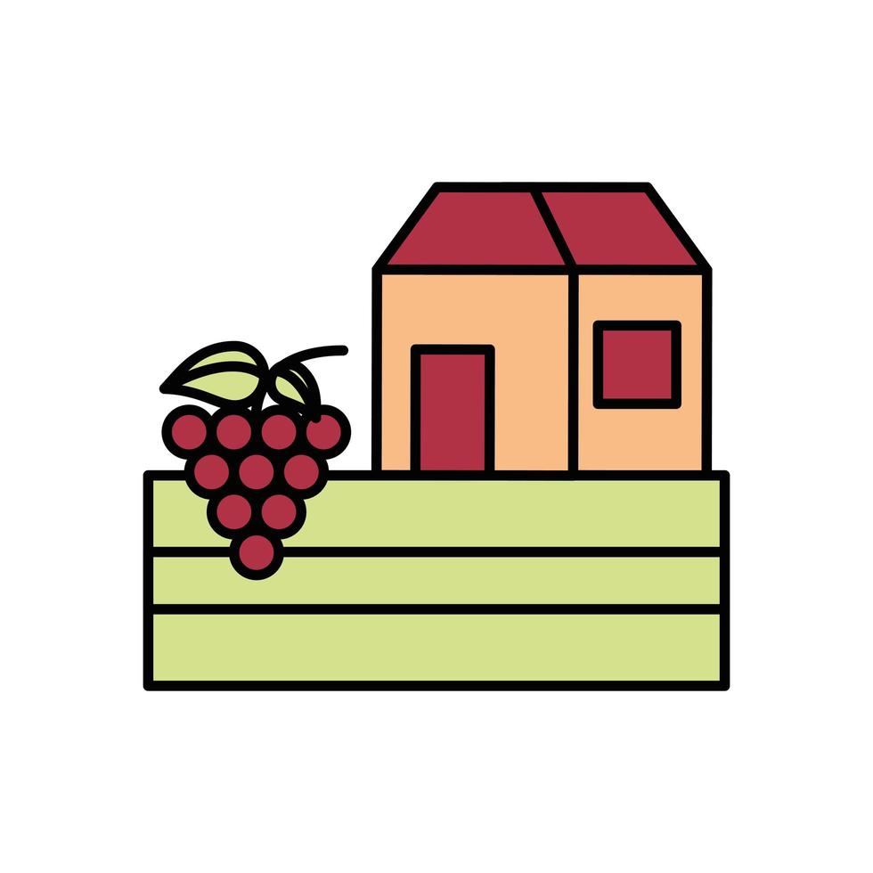 grapes fresh fruits with house building vector