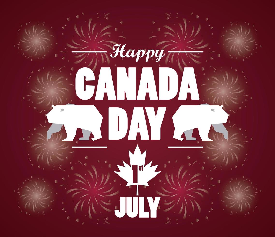 primer cartel de celebración del día de canadá de julio con osos vector