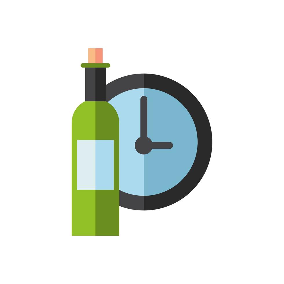 bebida de botella de vino con reloj de tiempo vector