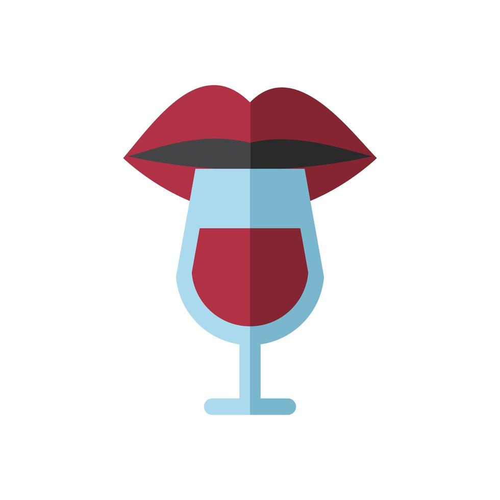 wine cup drink with woman mouth vector
