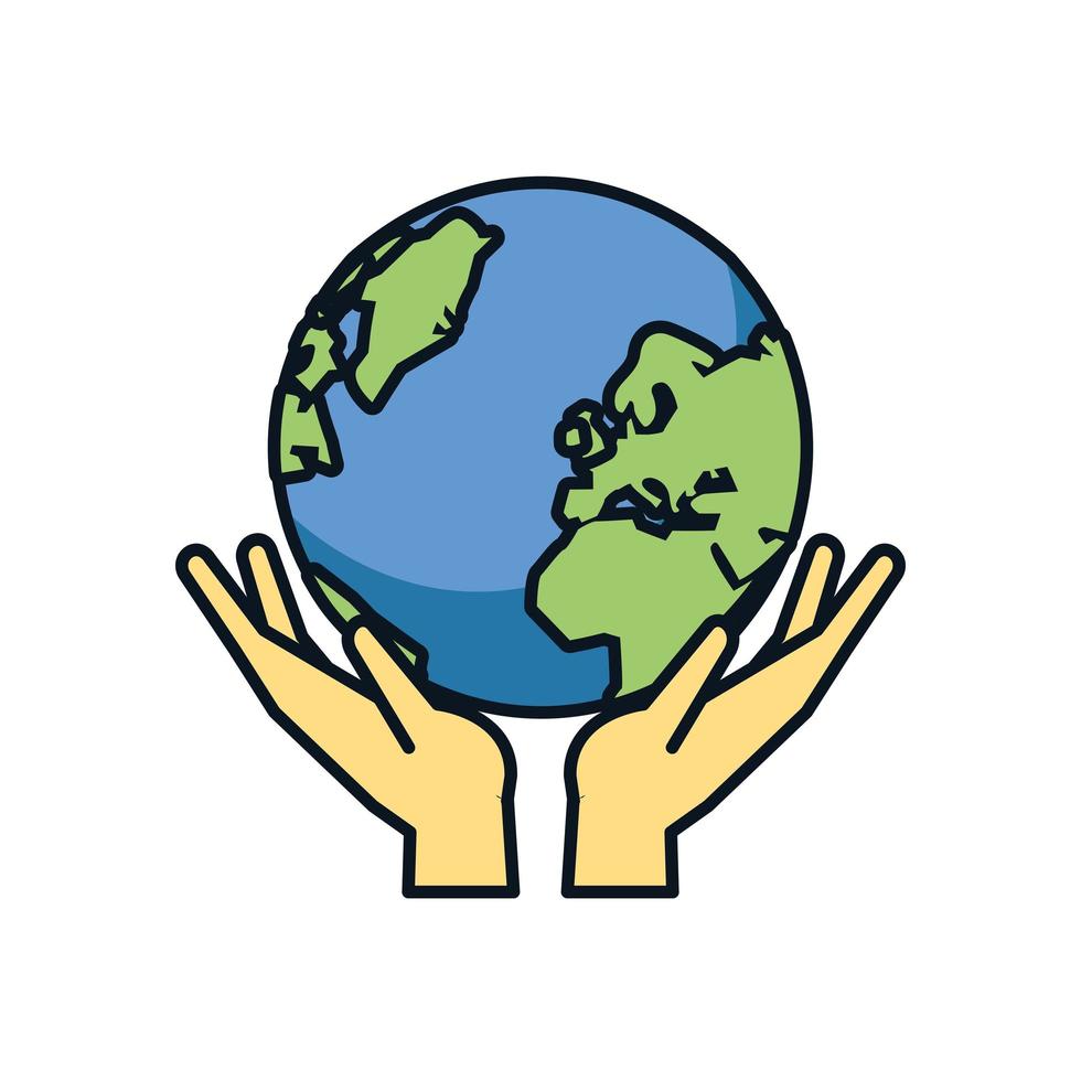 hands with world planet earth vector