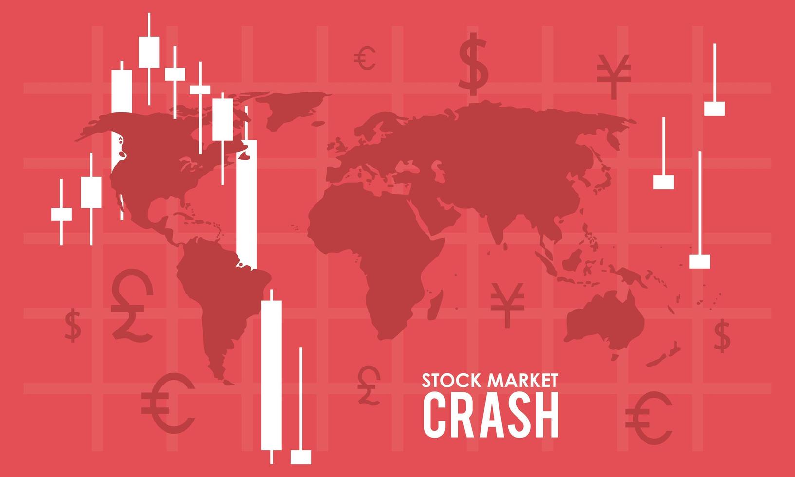 stock market crash with earth maps and infographic vector