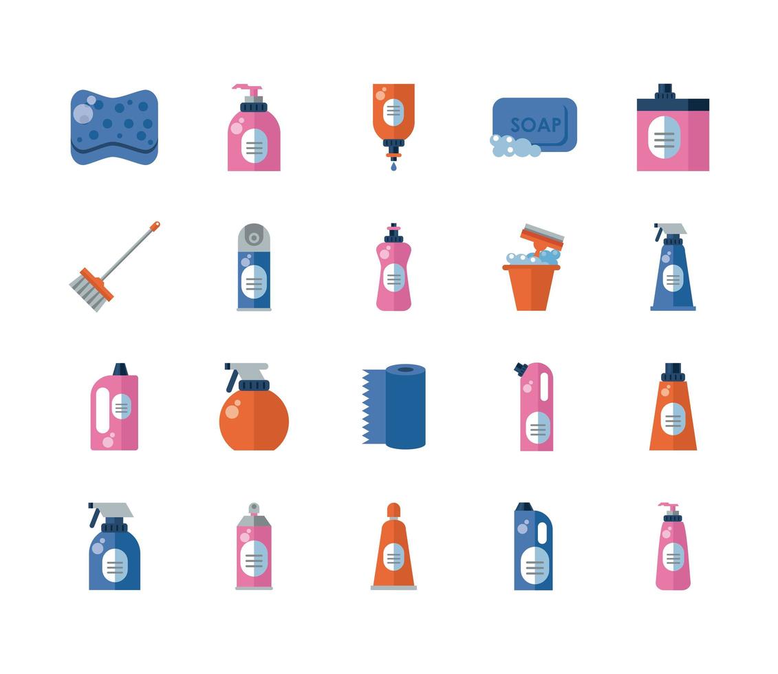 bundle of desinfectants set icons vector