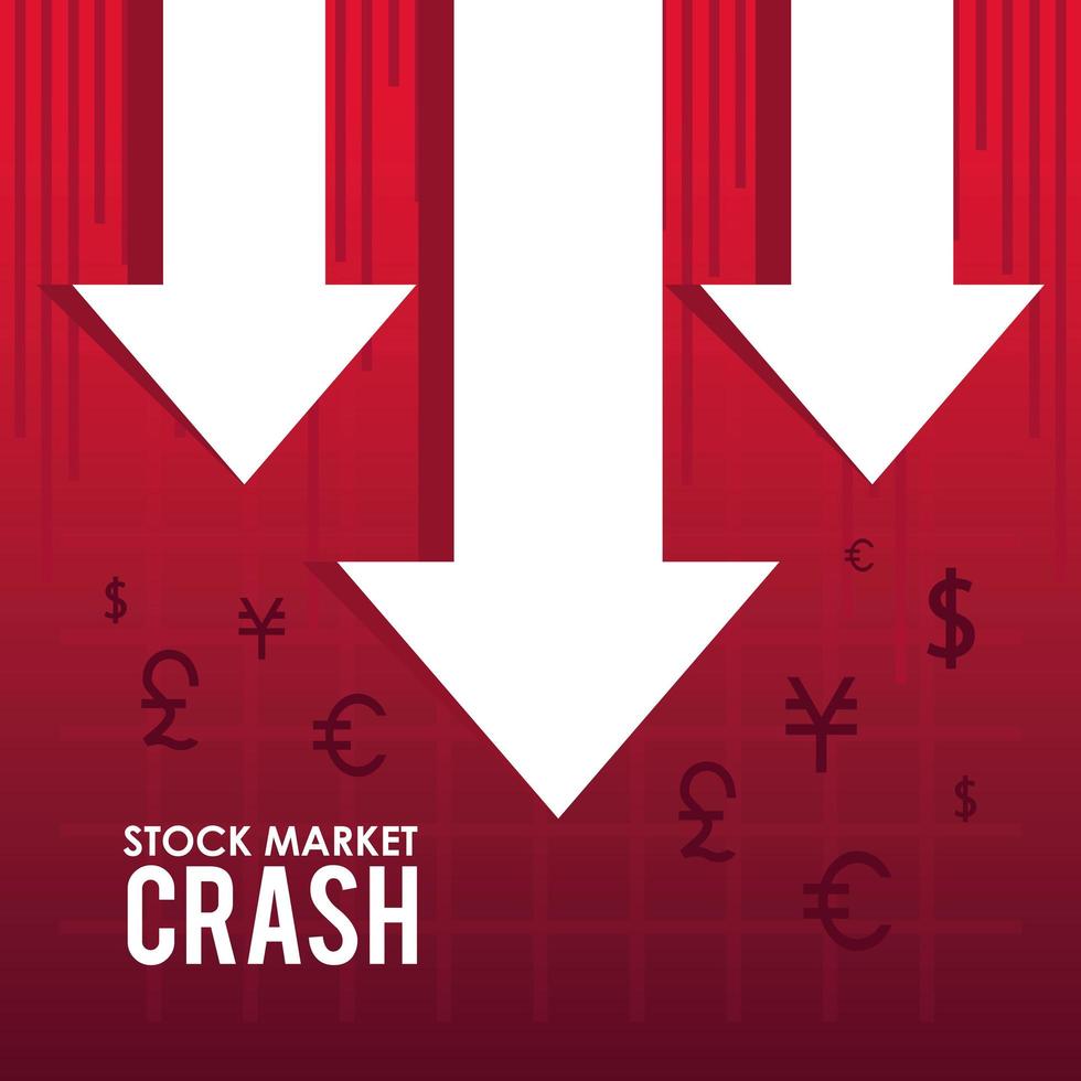 stock market crash with arrows down vector